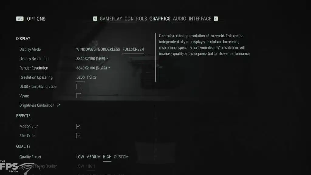 Alan Wake 2 Graphics Settings Screenshot