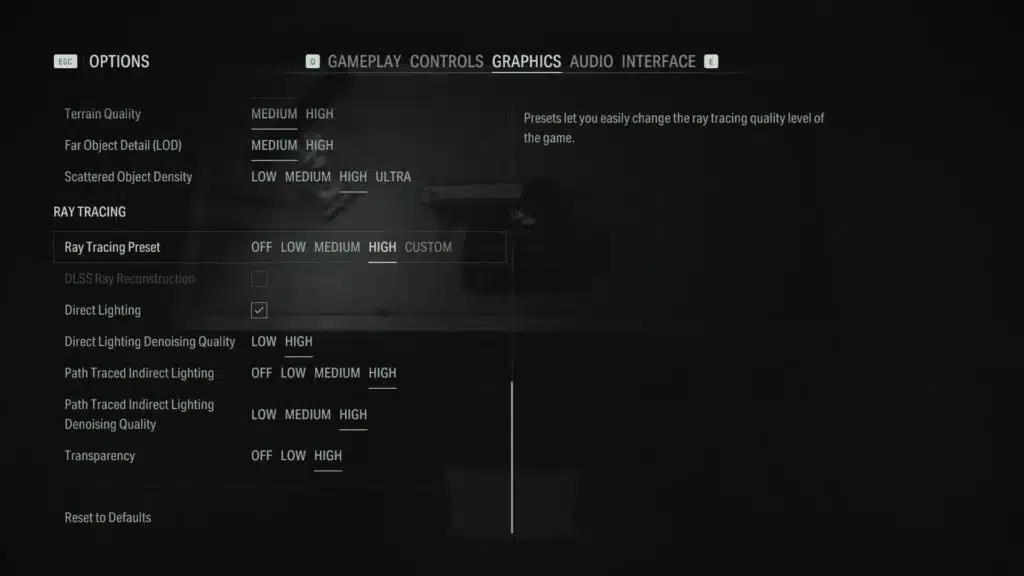 Alan Wake 2 Graphics Settings Screenshot