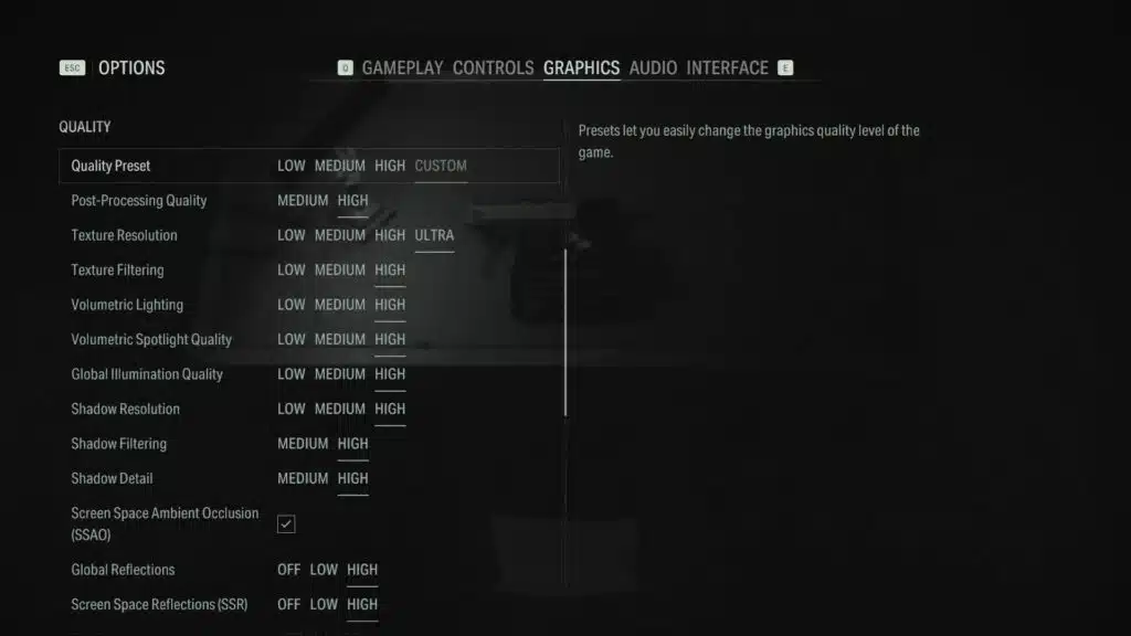 Alan Wake 2 Graphics Settings Screenshot