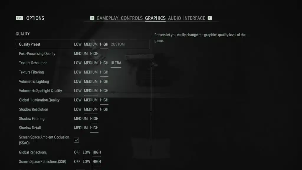 Alan Wake 2 Graphics Settings Screenshot