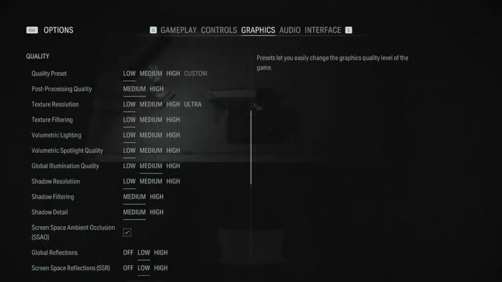 Alan Wake 2 Graphics Settings Screenshot