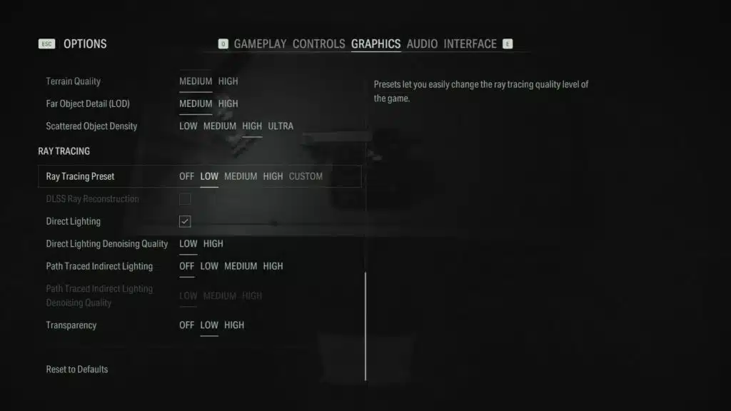 Alan Wake 2 Graphics Settings Screenshot