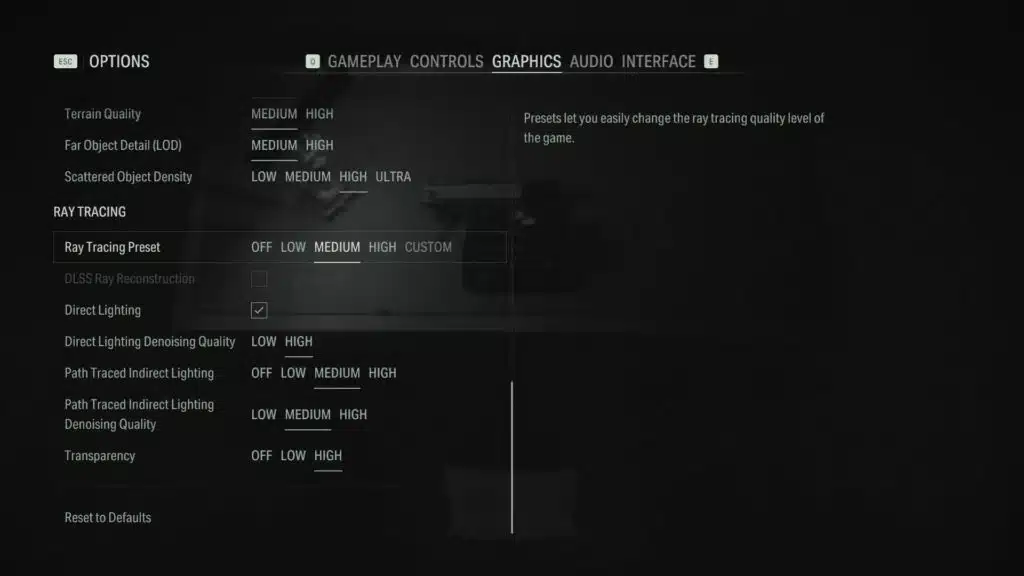 Alan Wake 2 Graphics Settings Screenshot