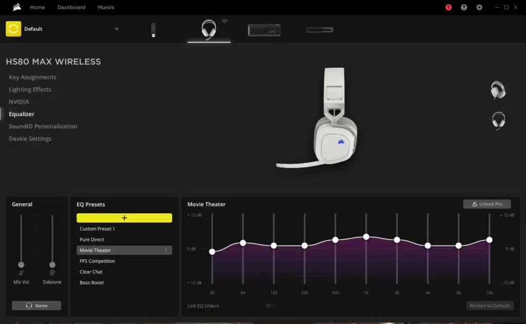 CORSAIR HS80 MAX iCUE stock EQ options