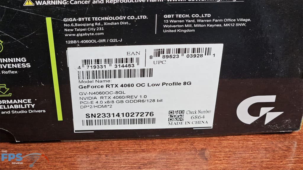 GIGABYTE GeForce RTX 4060 OC Low Profile: box label