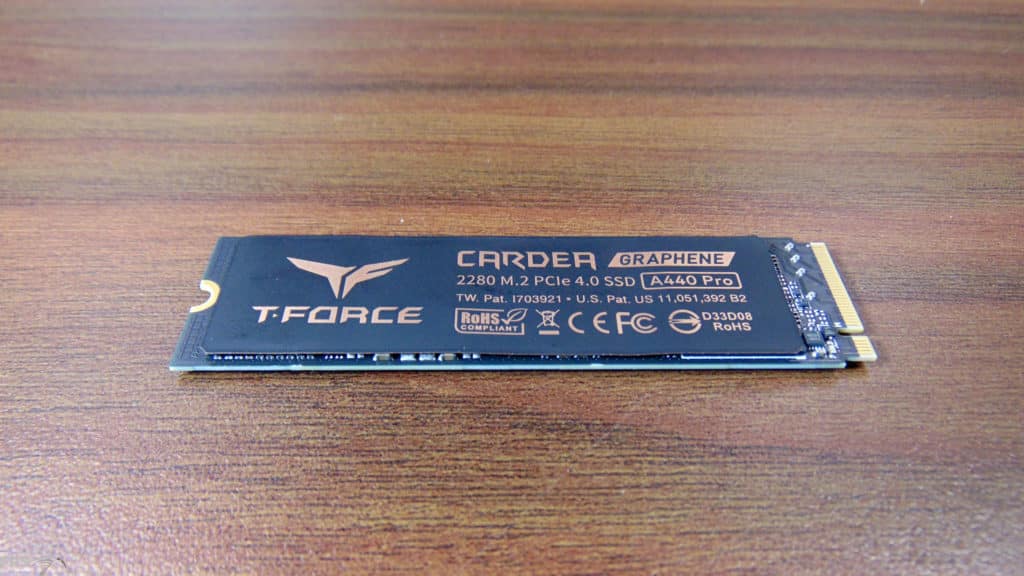 TEAMGROUP T-FORCE CARDEA A440 PRO 2TB PCIe Gen4 M.2 NVMe SSD graphene heatsink installed