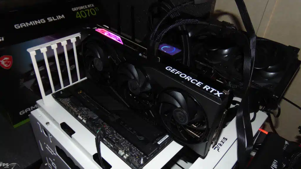 MSI GeForce RTX 4070 Ti GAMING SLIM 12G Video Card Installed in Computer Front Angled View