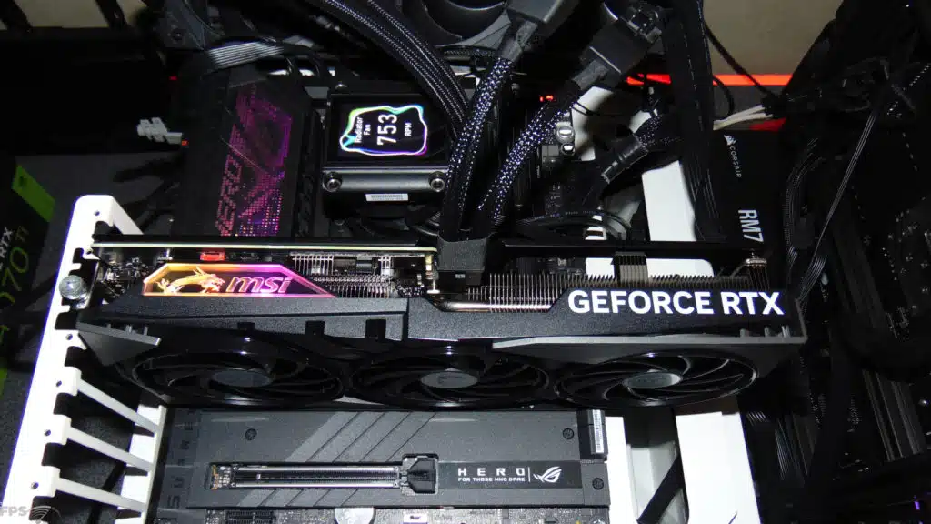 MSI GeForce RTX 4070 Ti GAMING SLIM 12G Video Card Installed in Computer Top Edge View
