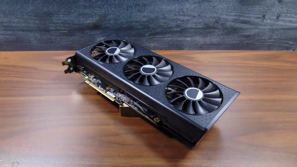 XFX Speedster QICK 309 Radeon RX 7600 XT Black Edition Video Card Top View Angled