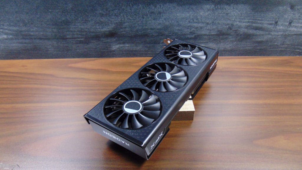 XFX Speedster QICK 309 Radeon RX 7600 XT Black Edition Video Card Top View Angled
