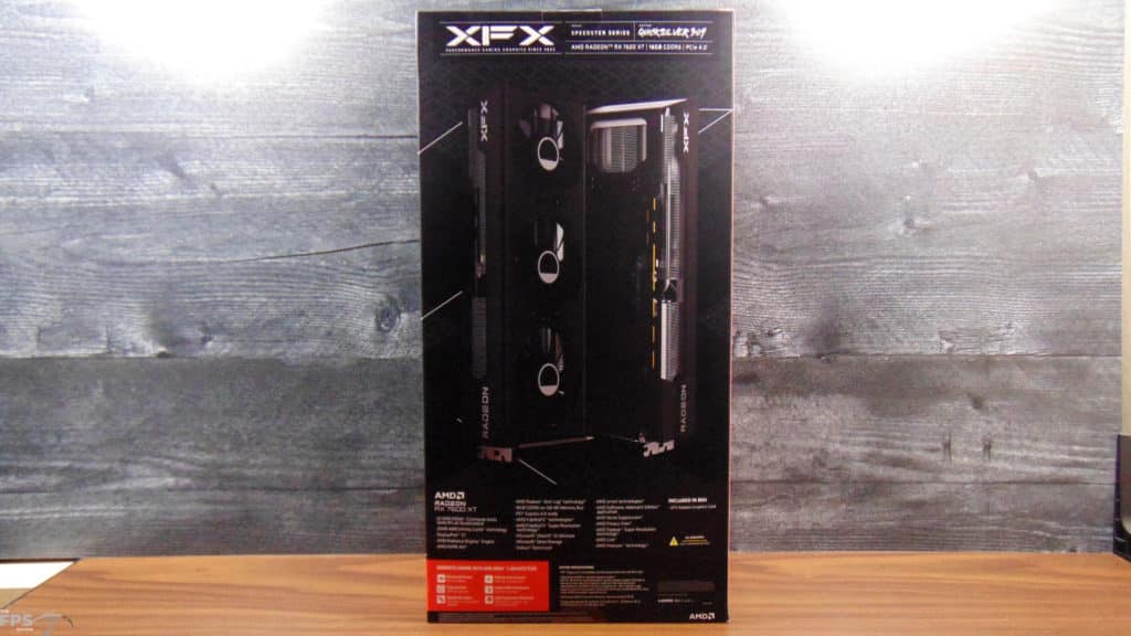 XFX Speedster QICK 309 Radeon RX 7600 XT Black Edition Video Card Box Back