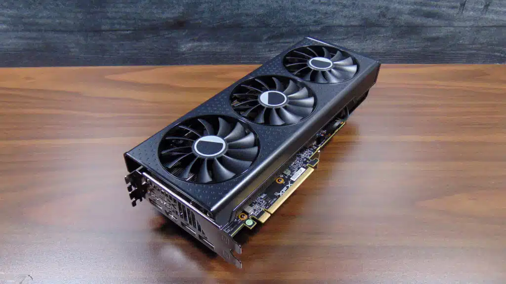 XFX Speedster QICK 309 Radeon RX 7600 XT Black Edition Video Card Top View Angled