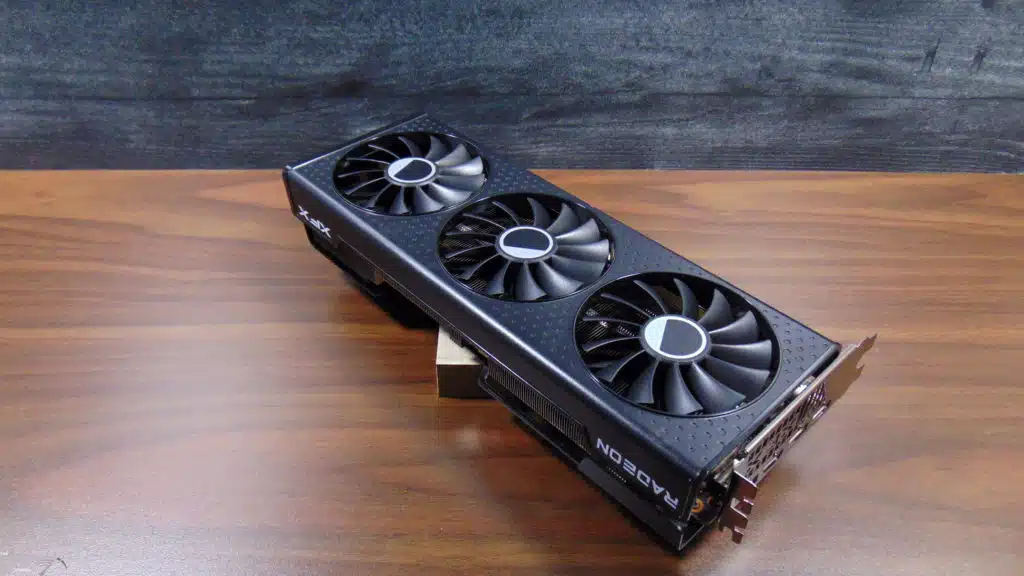 XFX Speedster QICK 309 Radeon RX 7600 XT Black Edition Video Card Top View Angled