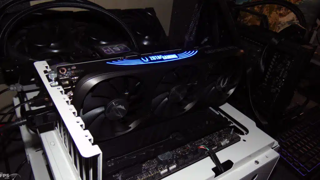 ZOTAC GAMING GeForce RTX 4070 SUPER Trinity Black Edition Video Card Installed in Computer with RGB