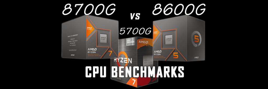 AMD Ryzen 7 8700G and Ryzen 5 8600G and Ryzen 7 5700G Boxes with White Text
