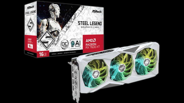 ASRock Radeon RX 7600 XT Steel Legend 16GB OC Video Card and Box