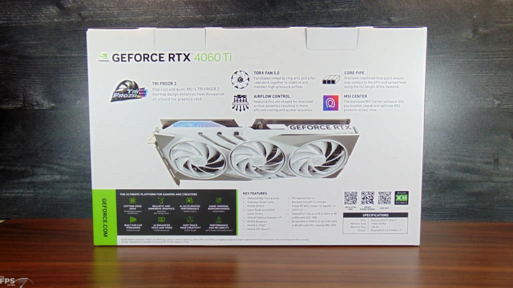 MSI GeForce RTX 4060 Ti GAMING X SLIM WHITE 16G Box Back