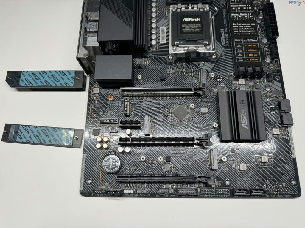 Bottom half of motherboard with coolers removed