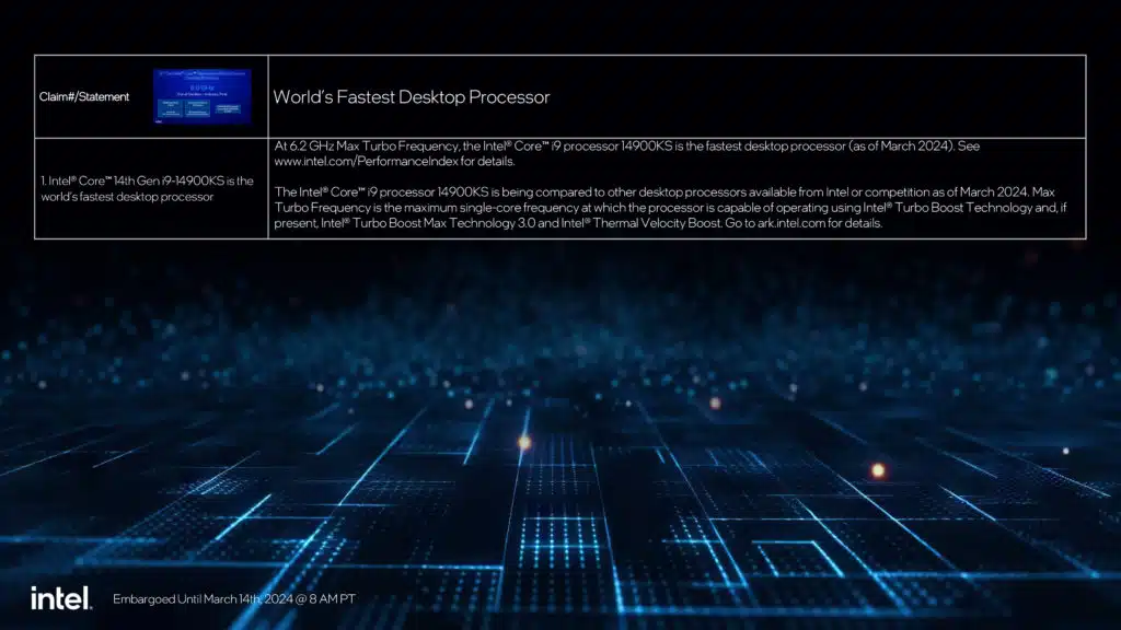 Intel Core 14th Gen i9-14900KS Launches: 6.2GHz Desktop Processor Press Release Presentation