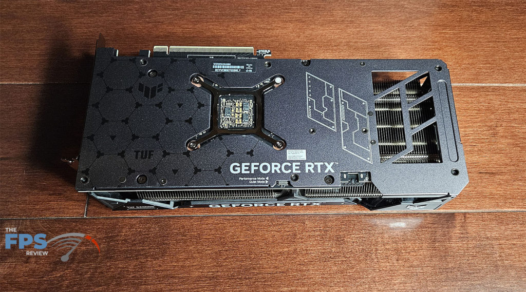 ASUS TUF Gaming GeForce RTX 4070 SUPER OC Edition:  top view of backplate
