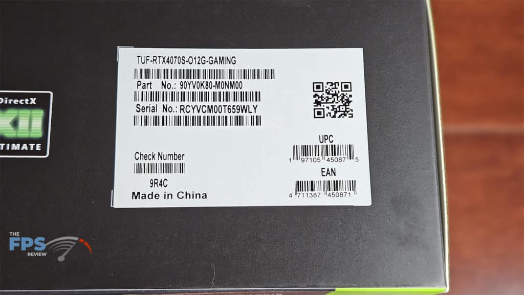 ASUS TUF Gaming GeForce RTX 4070 SUPER OC Edition: label