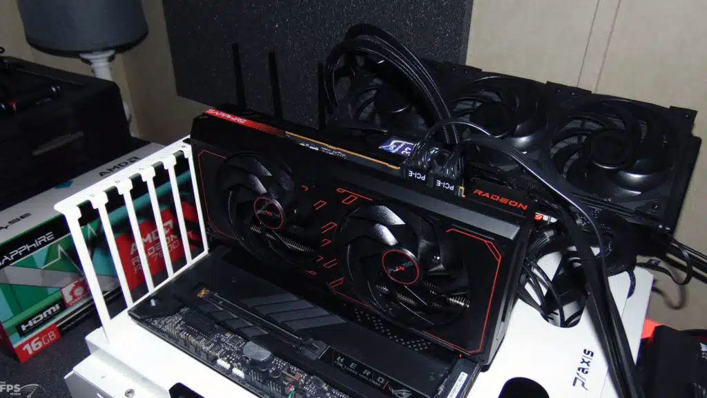 SAPPHIRE PULSE Radeon RX 7600 XT 16GB Installed in Computer Top View Angled