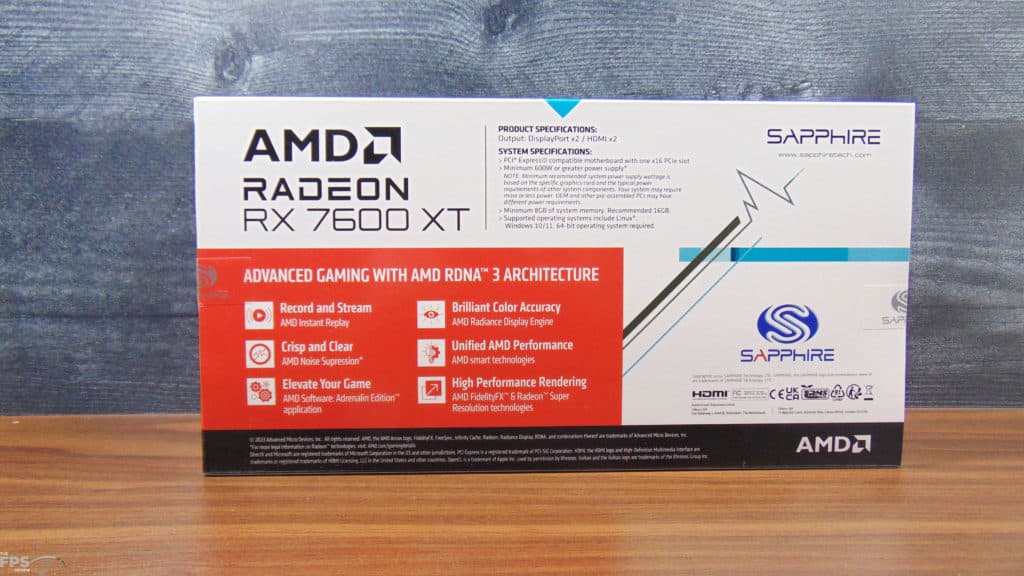 SAPPHIRE PULSE Radeon RX 7600 XT 16GB Box Back