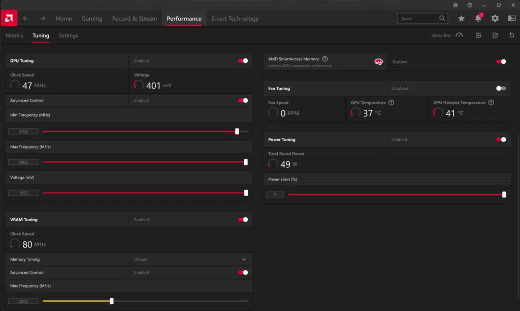 AMD Adrenalin Software Screenshot for Overclocked PowerColor Hellhound Radeon RX 7900 GRE Video Card