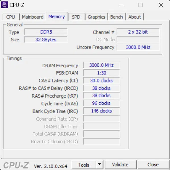 AMD Ryzen 9 9950X CPU-Z Memory Tab Screenshot