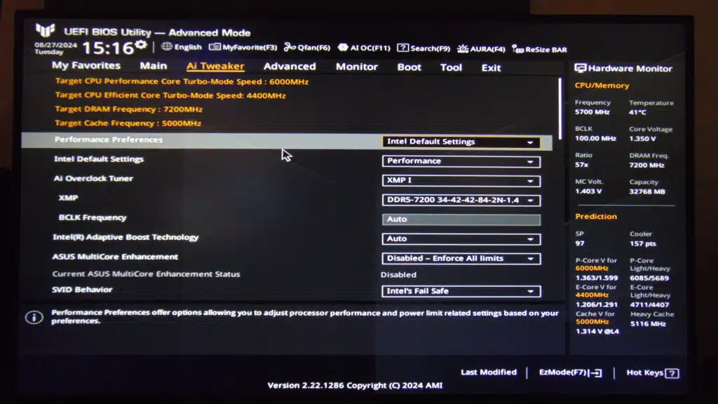 ASUS TUF GAMING Z790 PRO-WIFI BIOS 1663 Screenshot
