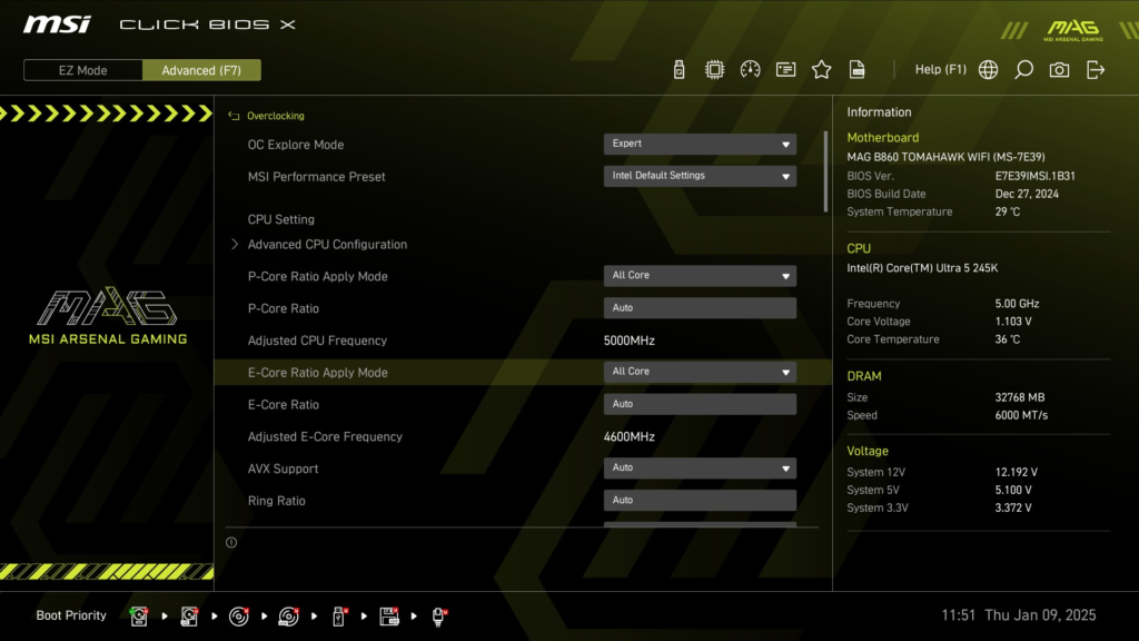 MSI MAG B860 TOMAHAWK WiFi : BIOS screenshot