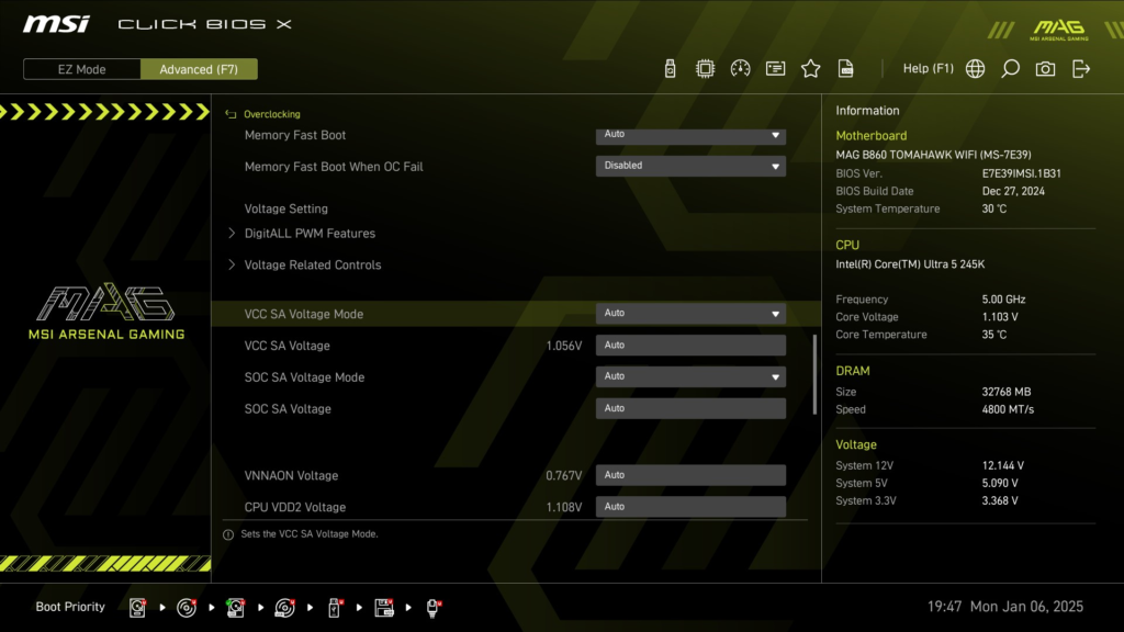 MSI MAG B860 TOMAHAWK WiFi : BIOS screenshot