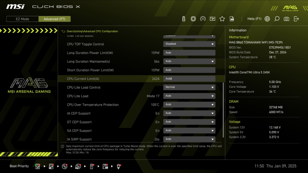 MSI MAG B860 TOMAHAWK WiFi : BIOS screenshot