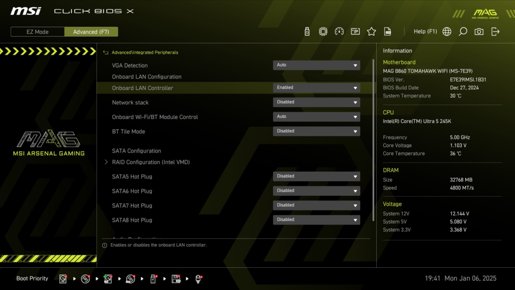 MSI MAG B860 TOMAHAWK WiFi : BIOS screenshot