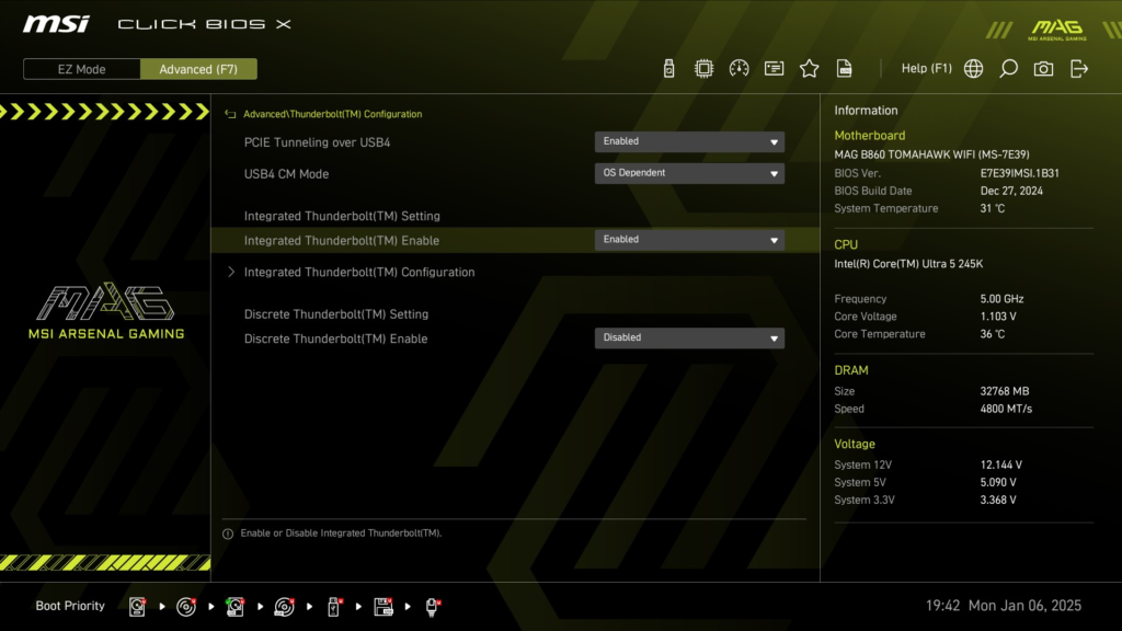 MSI MAG B860 TOMAHAWK WiFi : BIOS screenshot