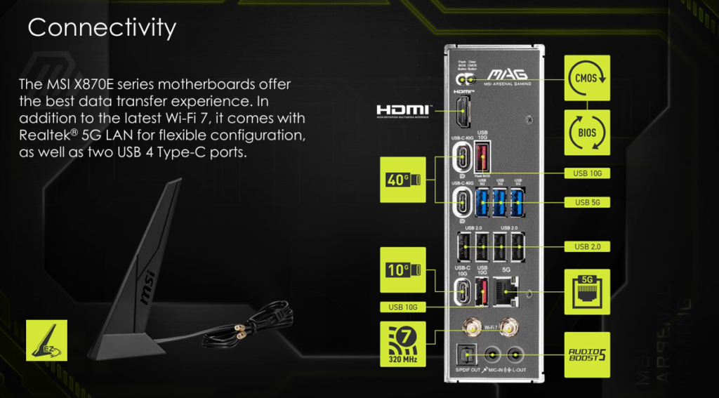MSI MAG X870E TOMAHAWK WiFi motherboard: feature slide pack