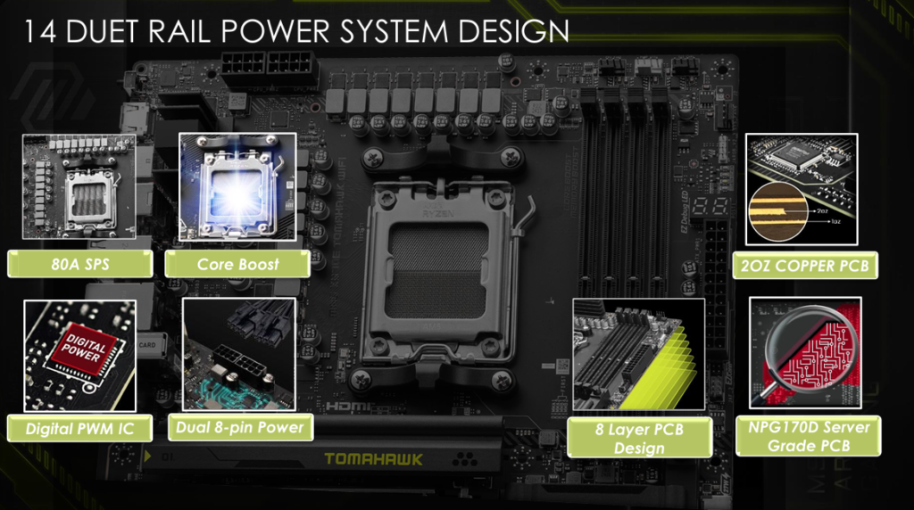 MSI MAG X870E TOMAHAWK WiFi motherboard: feature slide pack