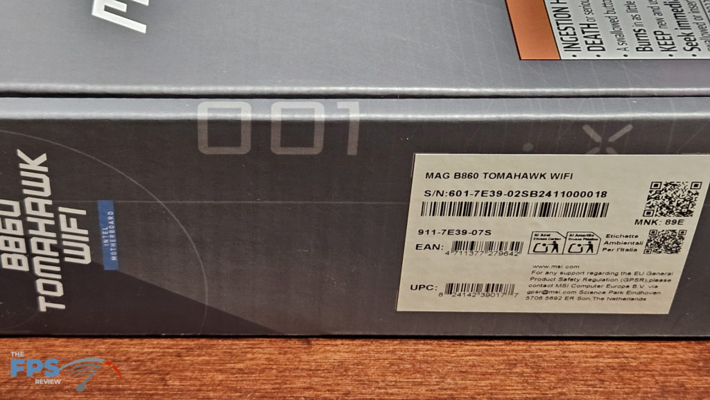 MSI MAG B860 TOMAHAWK WiFi : box label