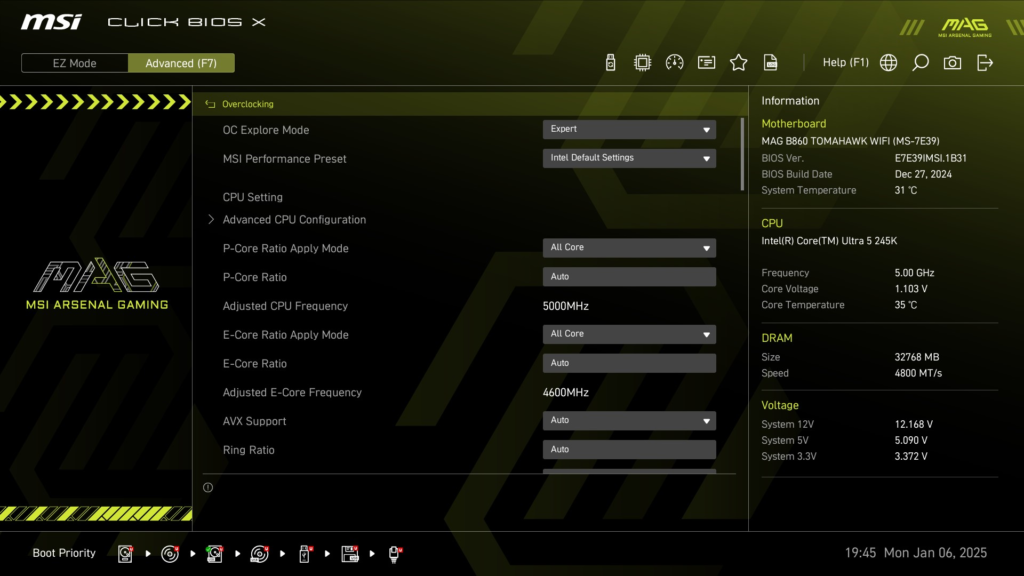 MSI MAG B860 TOMAHAWK WiFi : BIOS screenshot