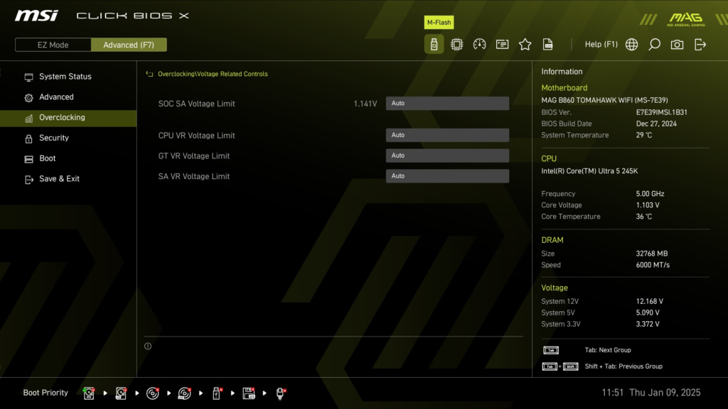 MSI MAG B860 TOMAHAWK WiFi : BIOS screenshot