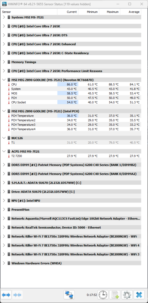 HW Info  temp result