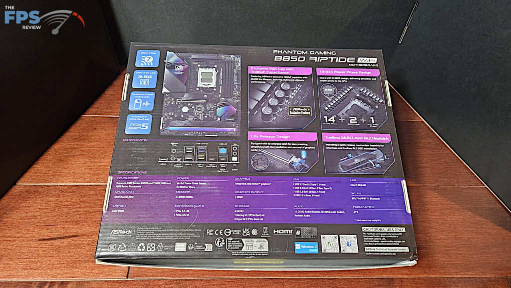 ASRock Phantom Gaming B850 RIPTIDE WiFi motherboard: box back