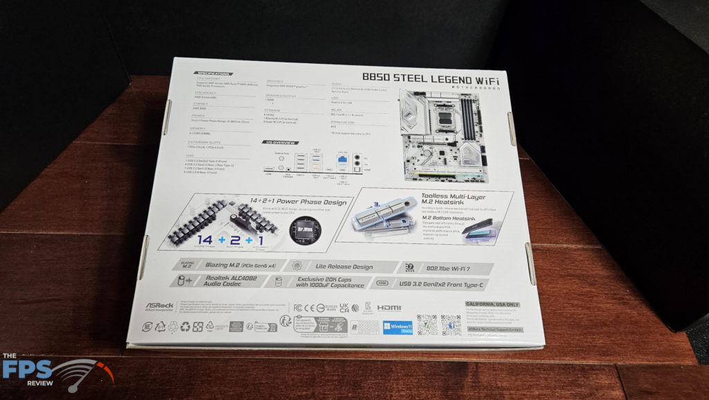 ASRock B850 Steel Legend WiFi motherboard: back of box