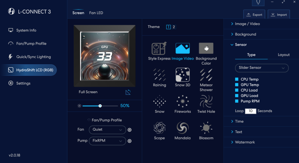 Lian Li Hydroshift LCD 360R L-Connect Software LCD configuration