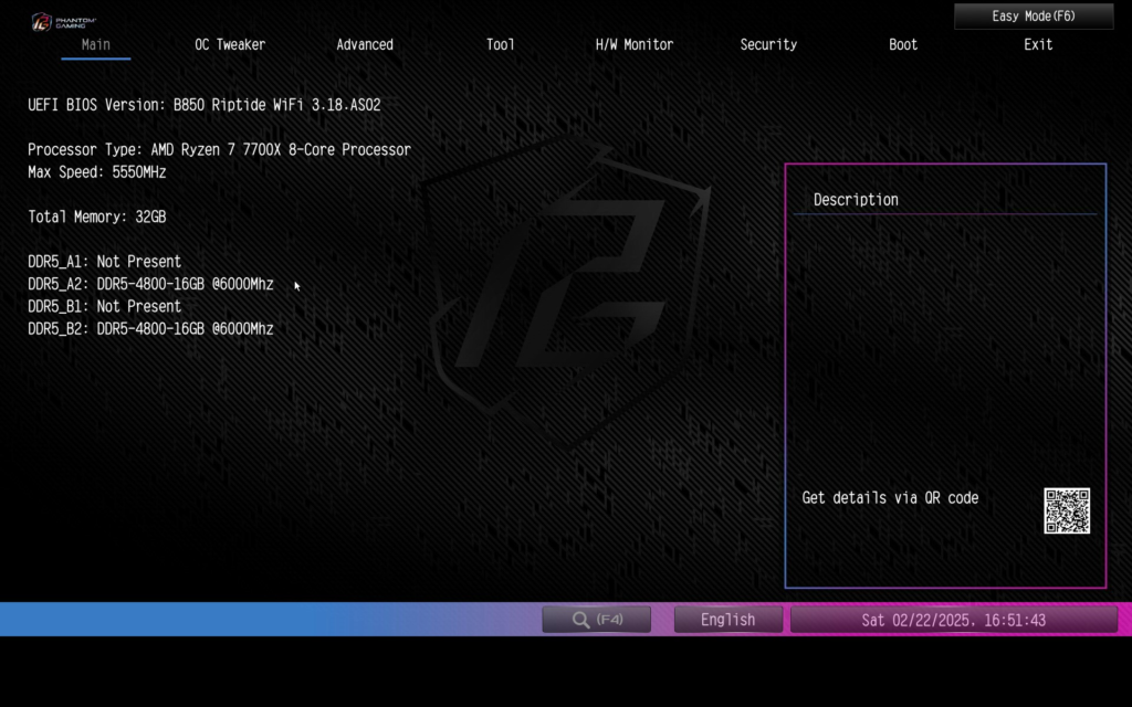 ASRock Phantom Gaming B850 RIPTIDE WiFi motherboard: BIOS