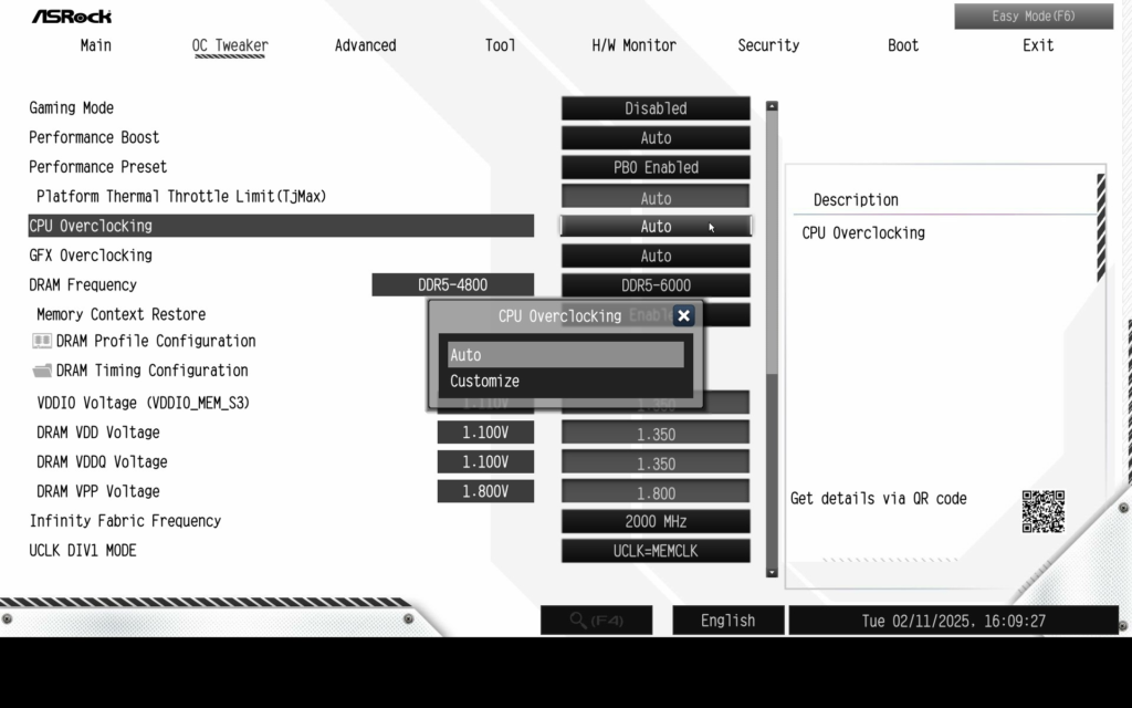 ASRock B850 Steel Legend WiFi motherboard: BIOS