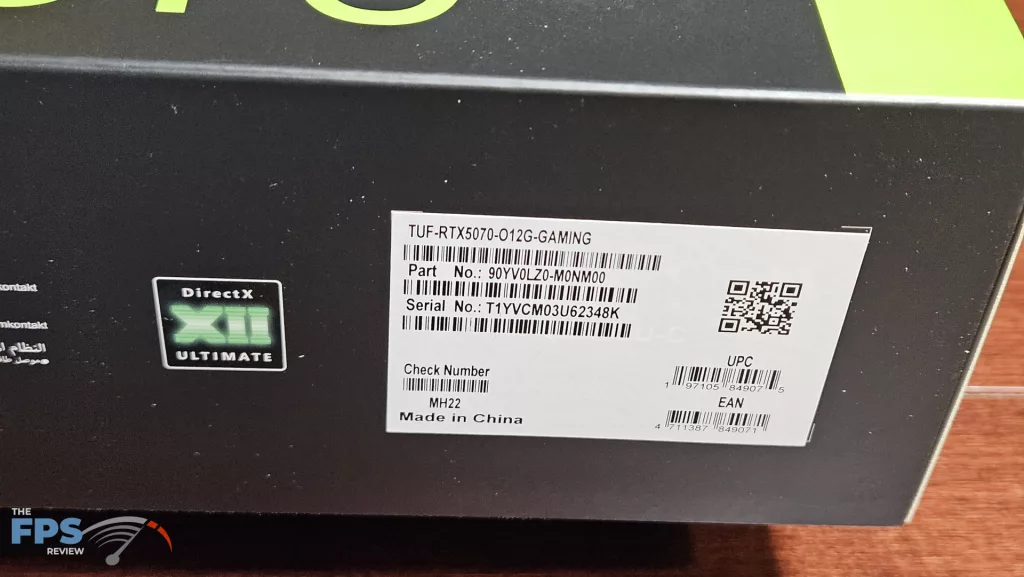 ASUS GeForce RTX 5070 TUF GAMING OC Edition : label