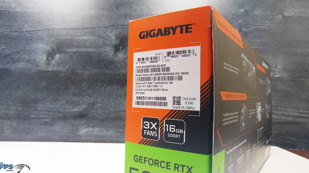 GIGABYTE GeForce RTX 5060 Ti GAMING OC 16G Box Label