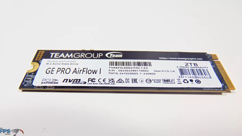 TEAMGROUP T-FORCE GE PRO AirFlow I 2TB PCIe Gen5 M.2 NVMe SSD Bottom View Bare