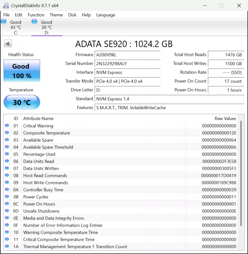 CrystalDiskInfo Screenshot